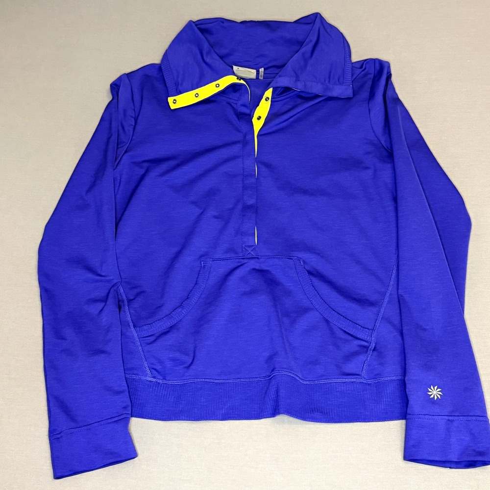 Athleta Purple High Neck Snap Button Pullover Sweatshirt Pockets Women's M